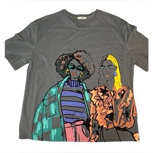 Obenie Women's Summer Colored Portrait Printing Short Sleeve T-shirt large